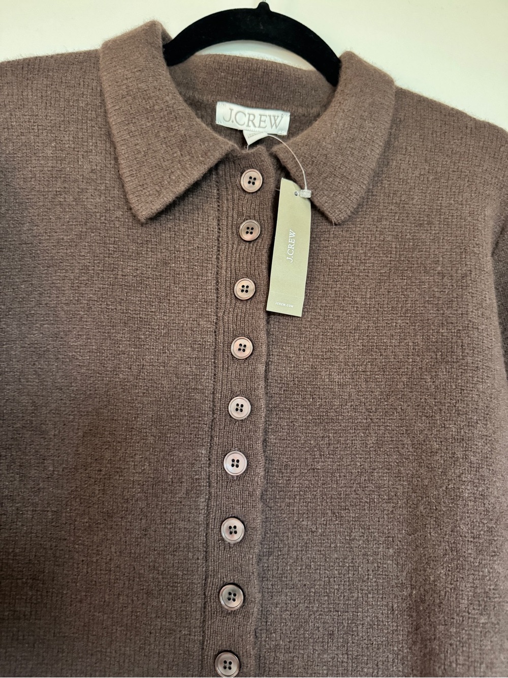 NWT J. CREW Milano-stitch cinched-waist cardigan chocolate cocoa 100% lambswool - Picture 7 of 13